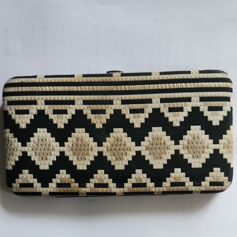 Geometric Black,Gold, and Cream Clutch